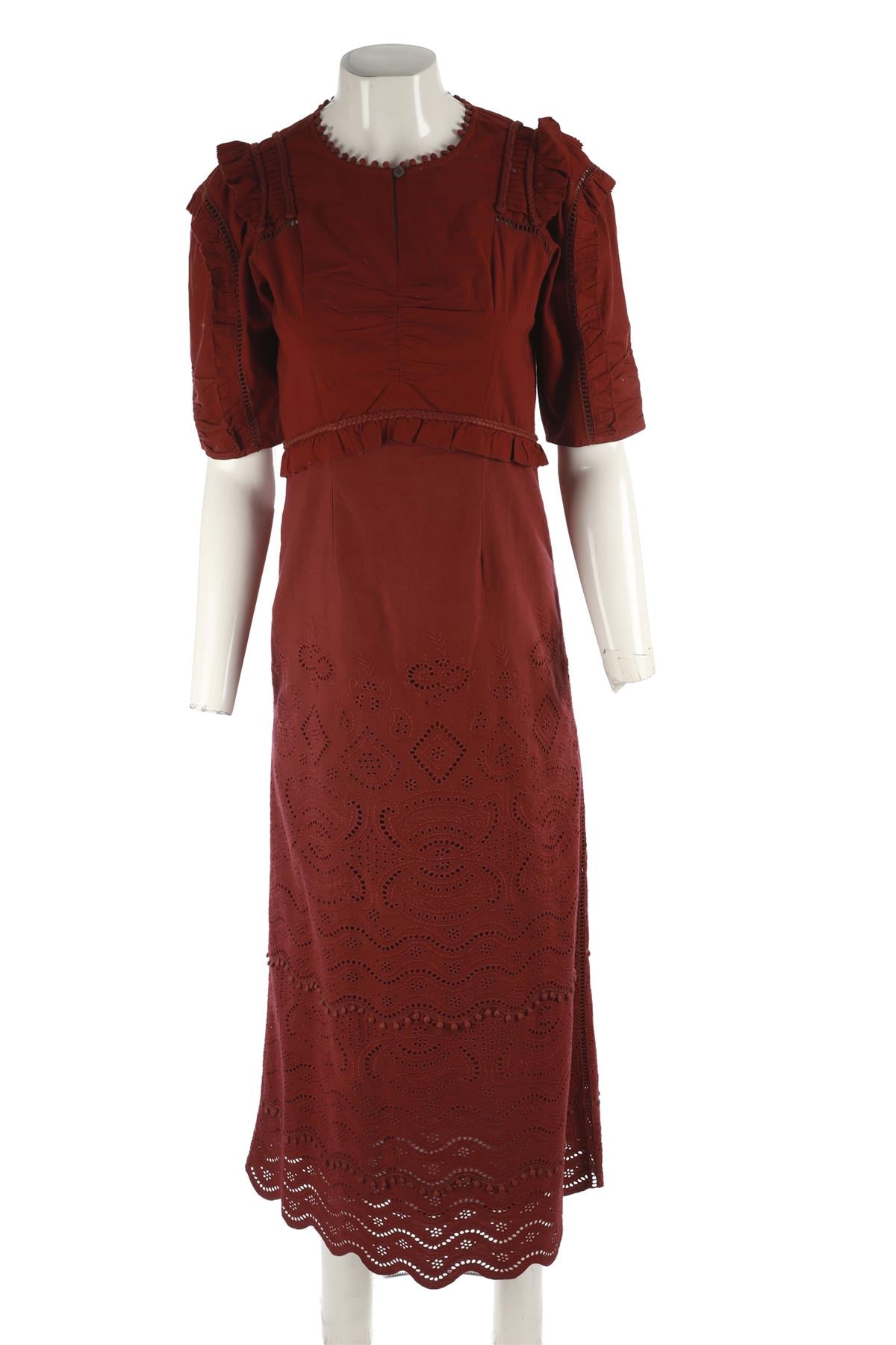 SEA NEW YORK BURGUNDY COTTON MAXI DRESS US 0 UK 4
