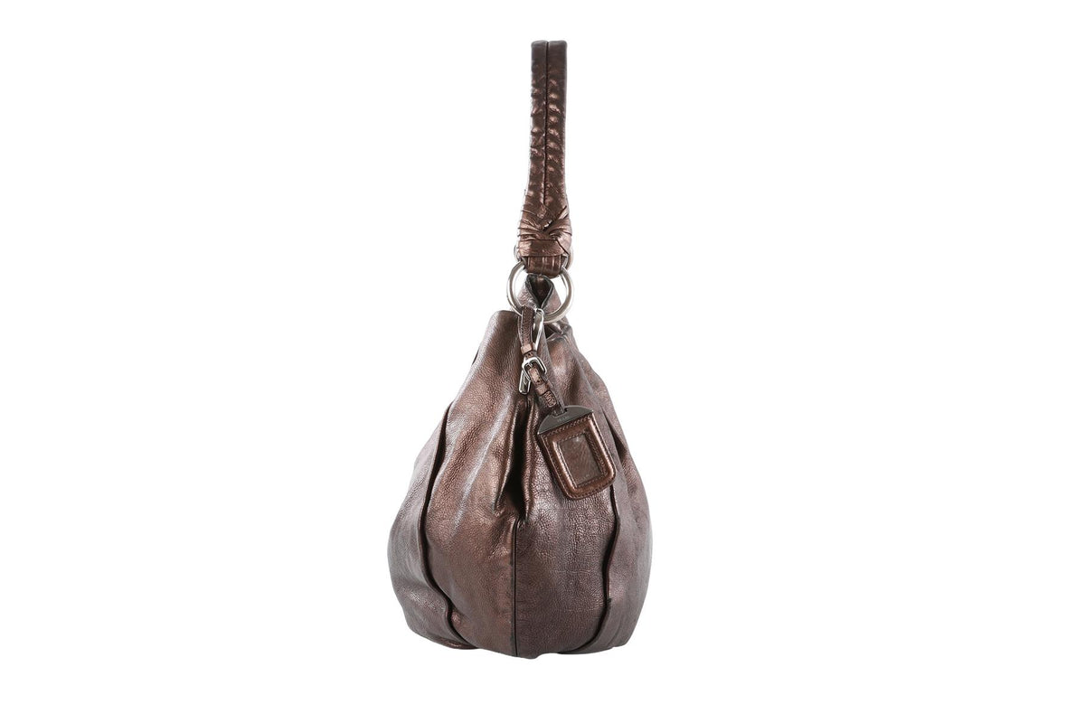 PRADA METALLIC GLACE MORDORE LEATHER SHOULDER BAG