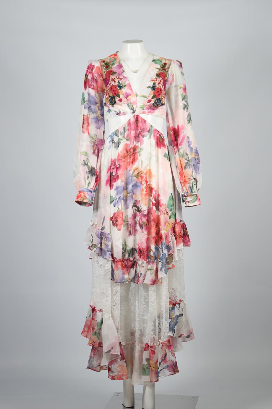 PATBO FLORAL PRINT CHIFFON MAXI DRESS US 4 UK 8