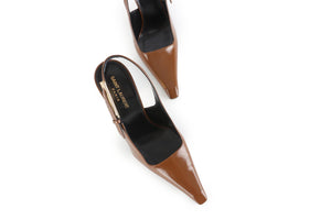 SAINT LAURENT BROWN LEATHER SLINGBACK PUMPS EU 39.5 UK 6.5 US 9.5