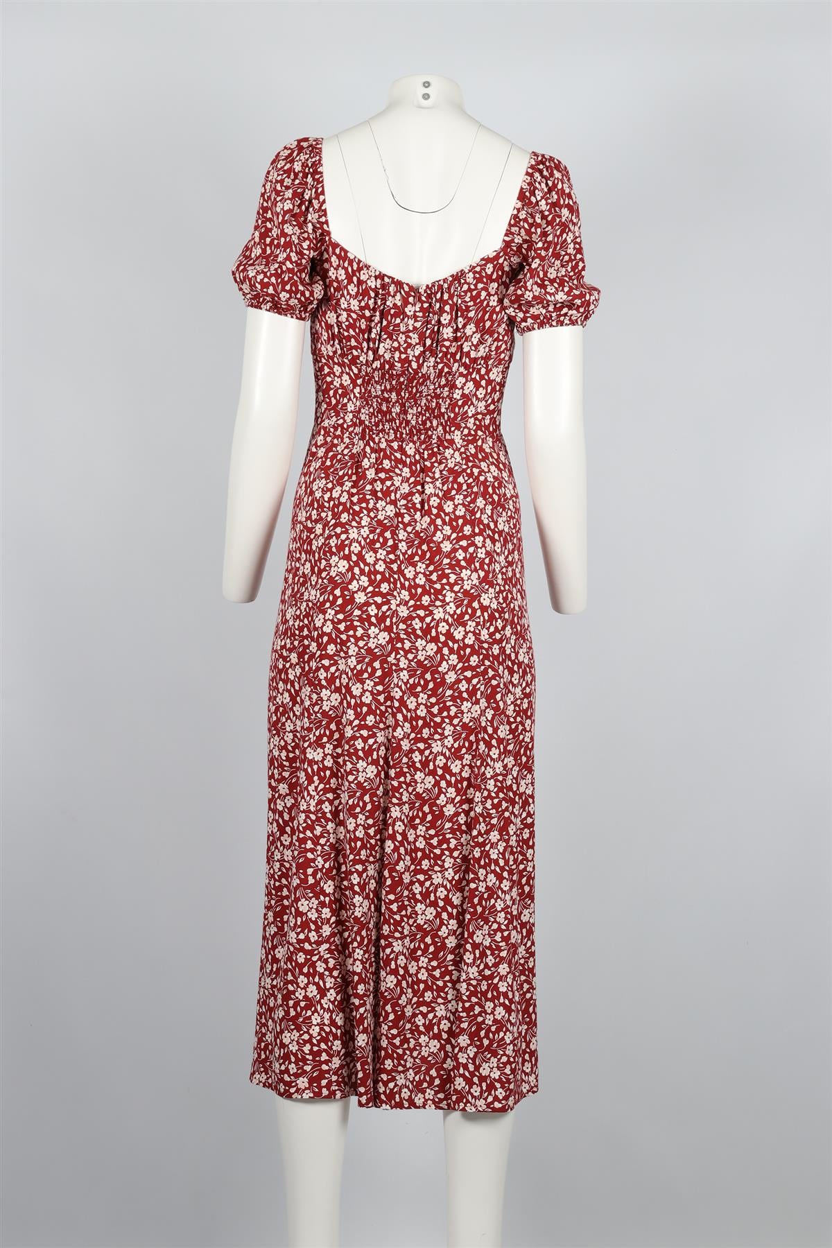 REFORMATION RED FLORAL PRINT CREPE MIDI DRESS UK 6