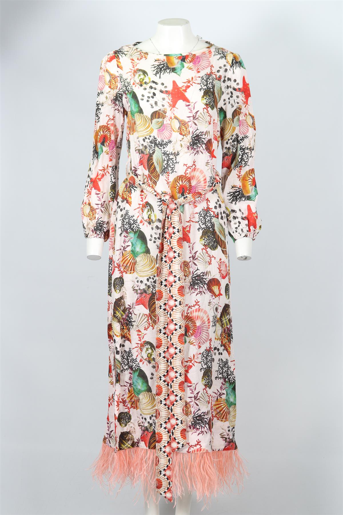 MARY KATRANTZOU BELTED LINEN MAXI DRESS UK 12