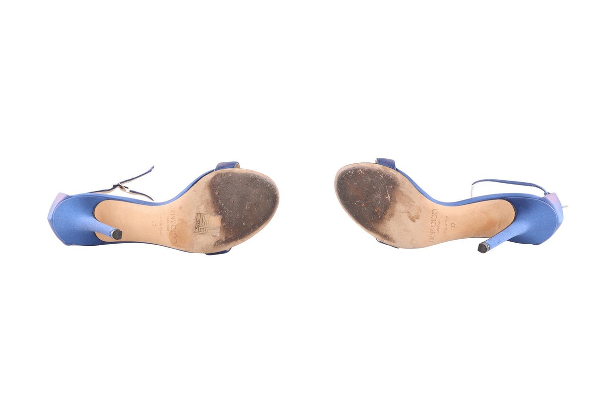 JIMMY CHOO BLUE SATIN SANDALS EU 37 UK 4 US 7