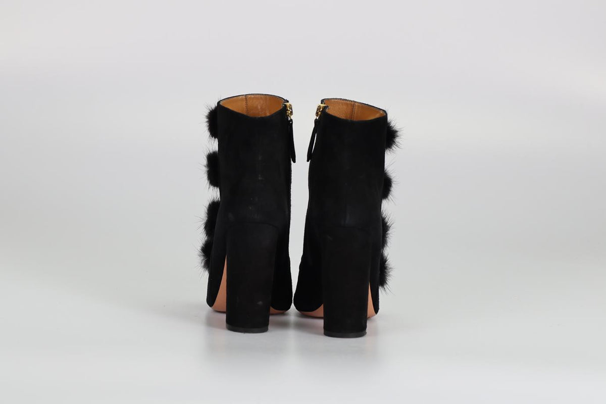 AQUAZZURA MINK FUR AND SUEDE ANKLE BOOTS EU 38 UK 5 US 8