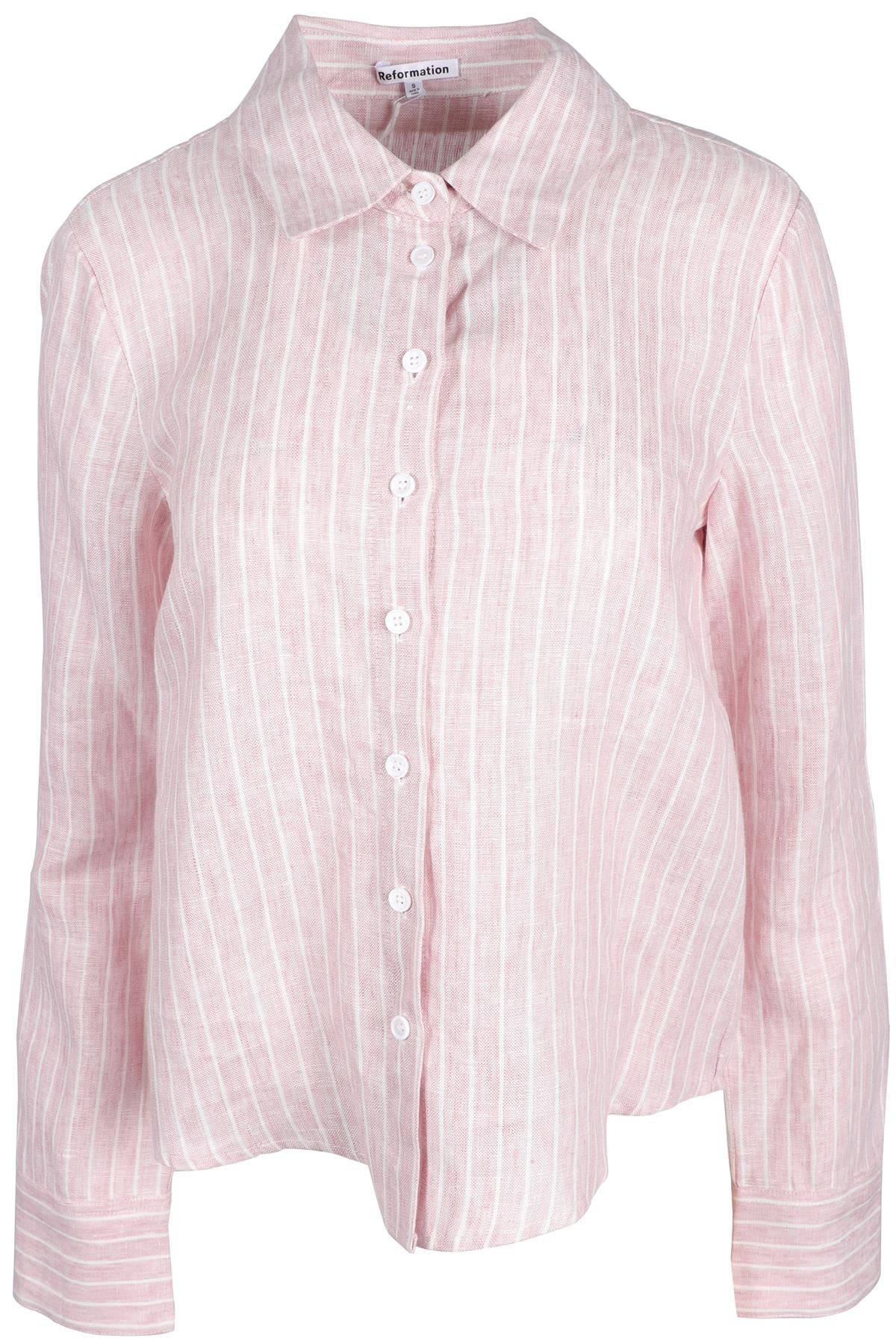 REFORMATION PINK LINEN SHIRT SMALL