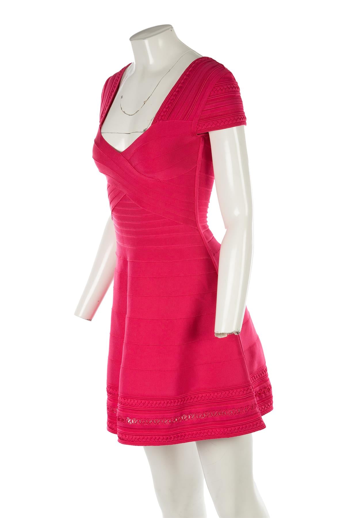 HERVE LEGER PINK BANDAGE MINI DRESS SMALL