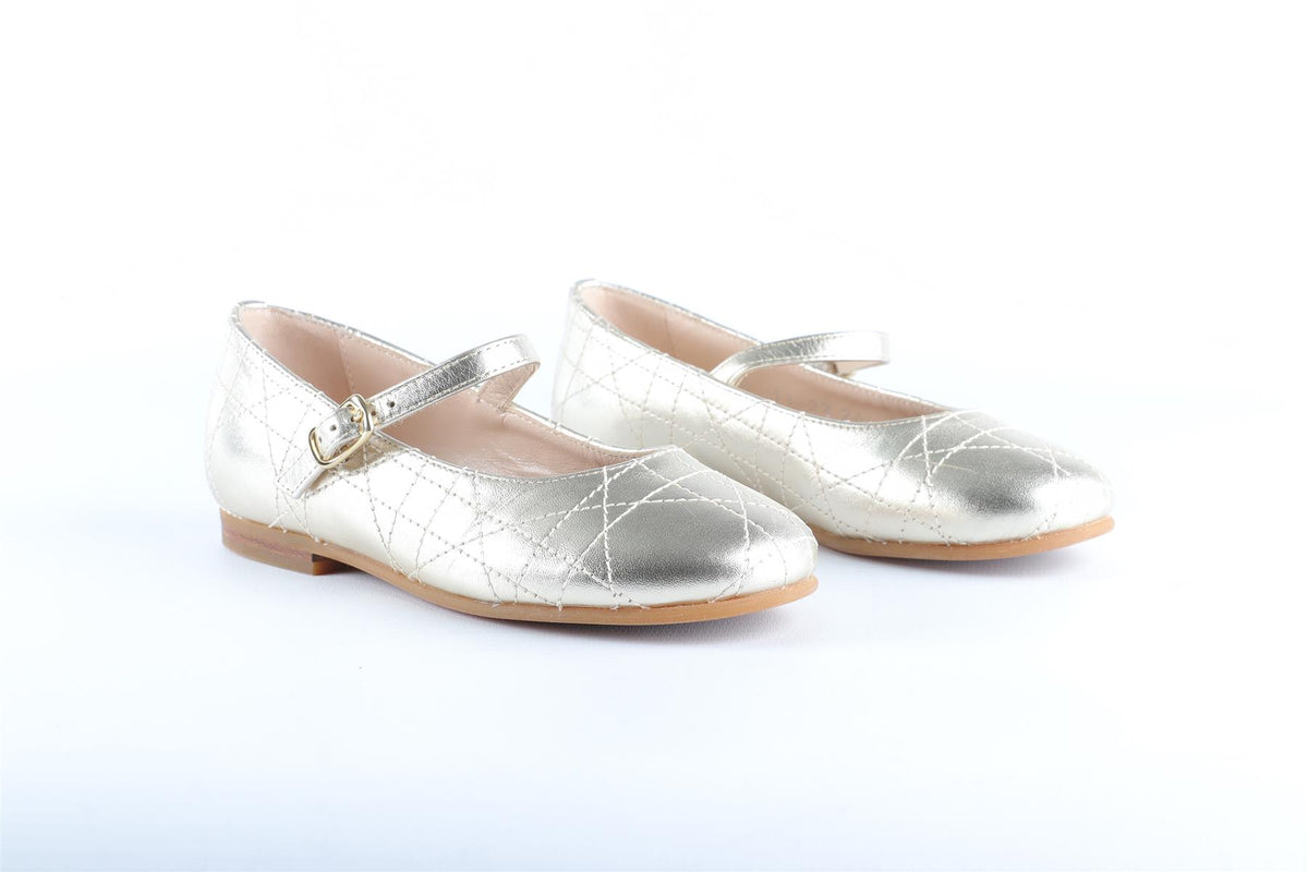 CHRISTIAN DIOR GOLD KIDS GIRLS LEATHER BALLET FLATS EU 26 UK 8.5 US 9