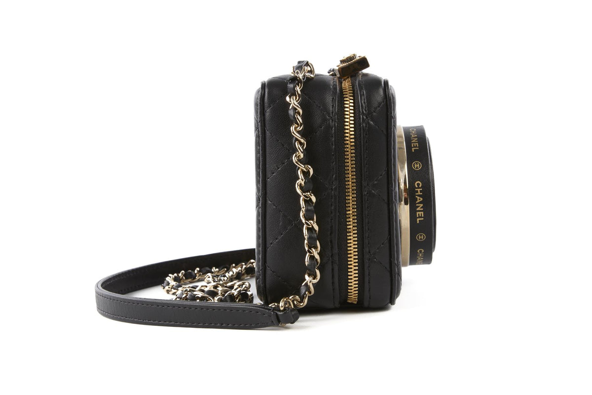 CHANEL BLACK 2024 CAMERA QUILTED LEATHER SHOULDER BAG