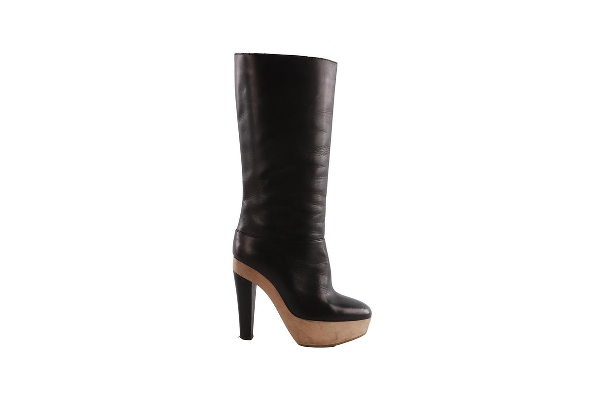 MARNI BLACK LEATHER KNEE HIGH BOOTS EU 37.5 UK 4.5 US 7.5