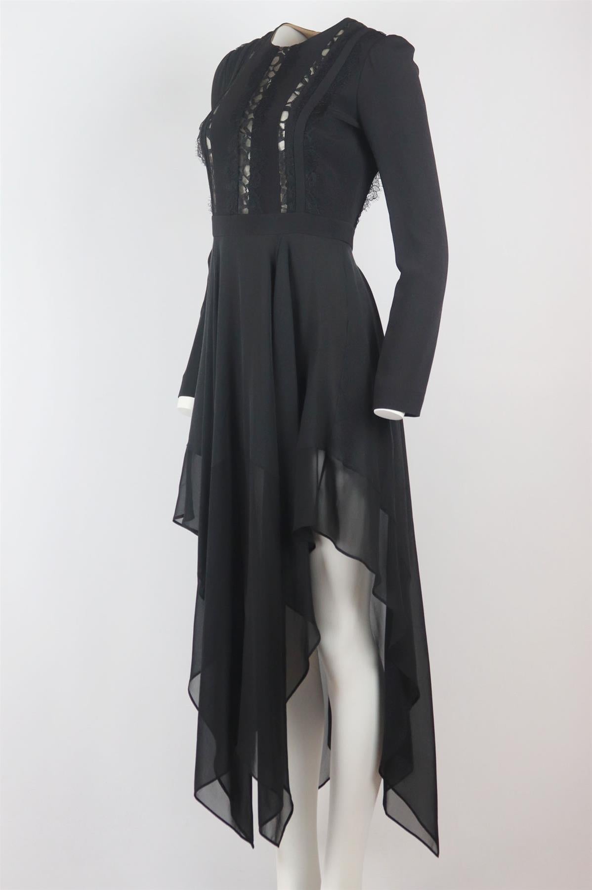 ELIE SAAB ASYMMETRIC LACE TRIMMED SILK BLEND MIDI DRESS FR 38 UK 10