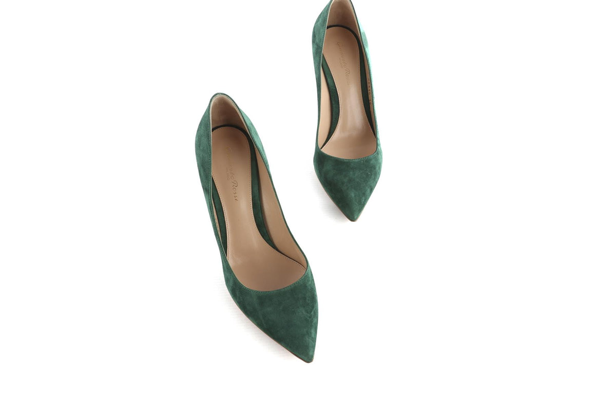 GIANVITO ROSSI GREEN SUEDE PUMPS EU 38 UK 5 US 8