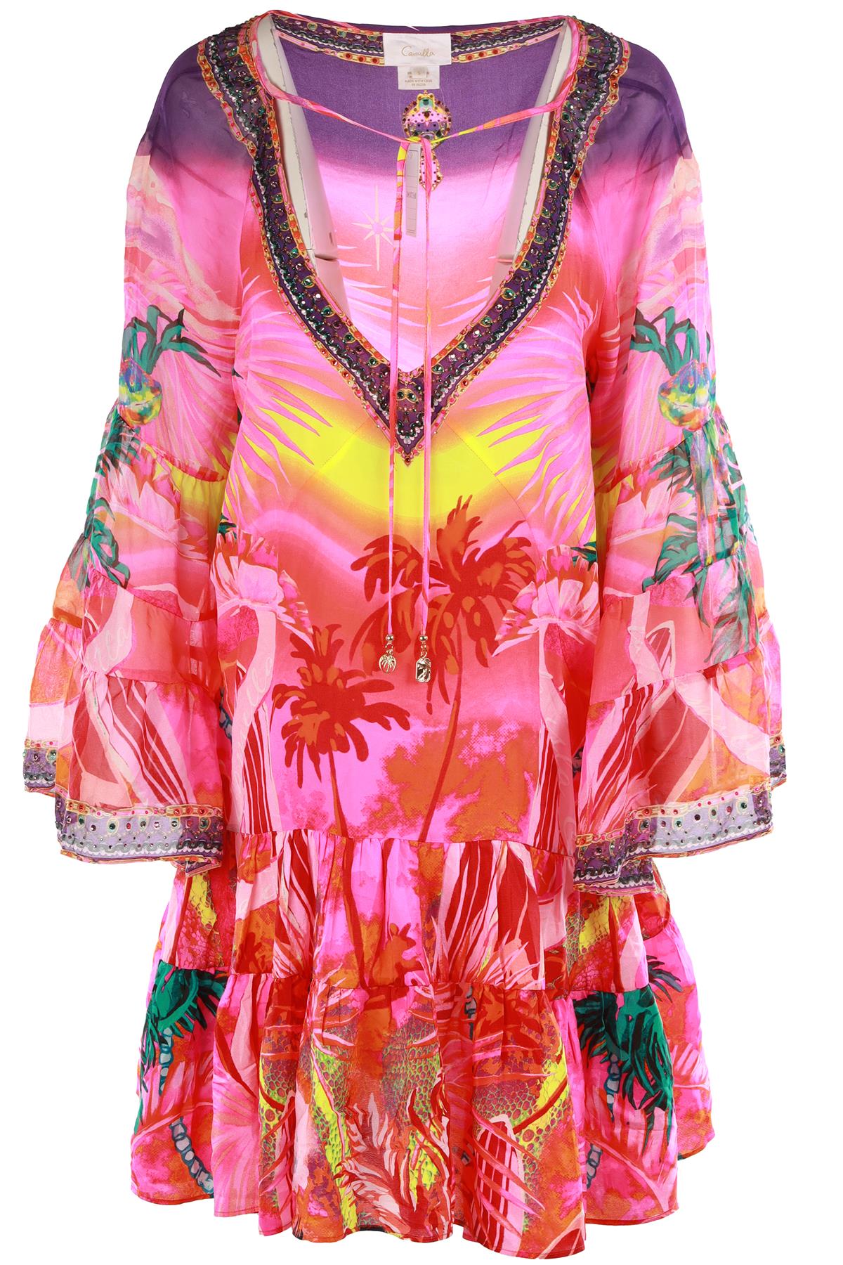 CAMILLA MULTI SILK MINI DRESS SMALL