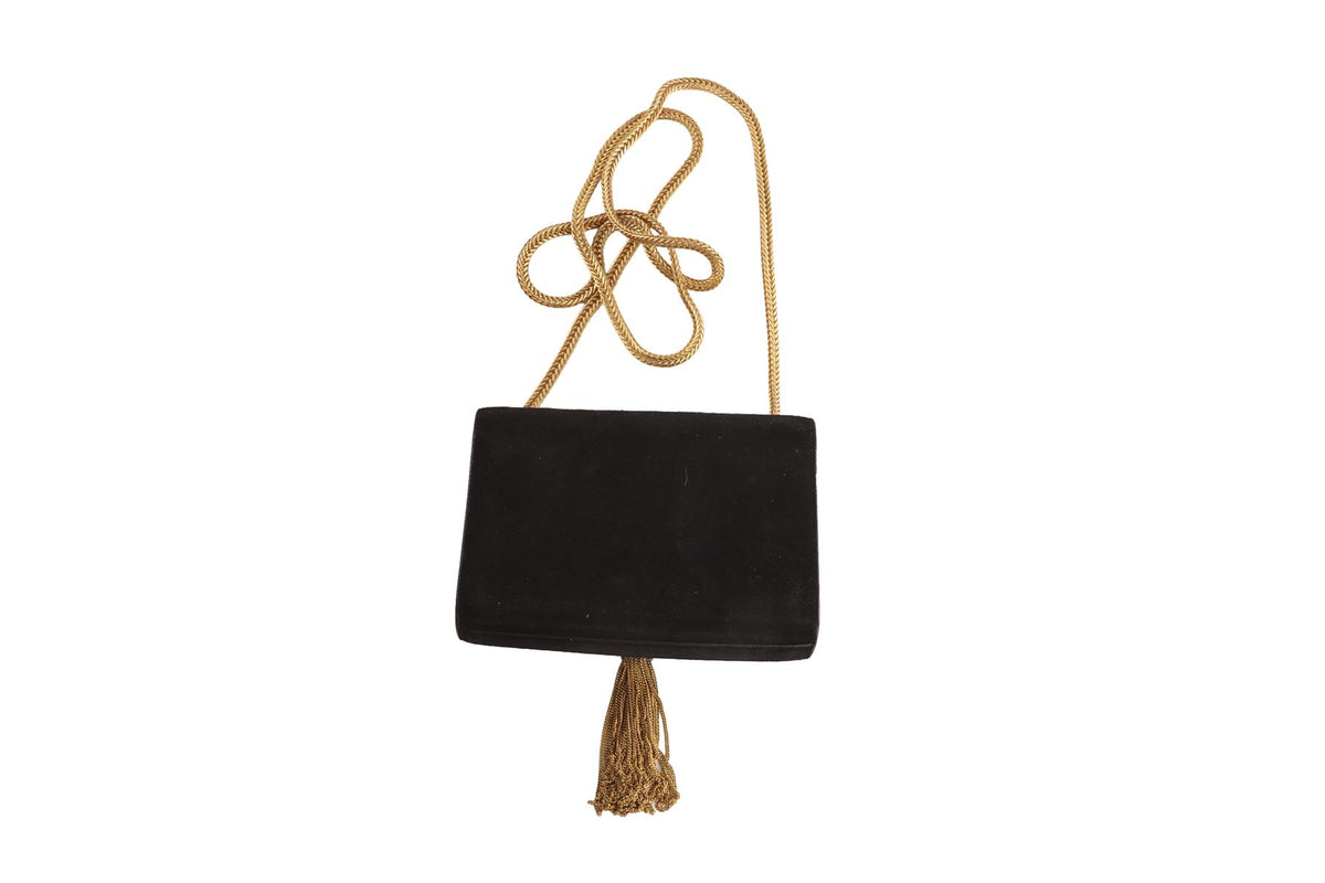SAINT LAURENT BLACK KATE SMALL TASSEL SUEDE SHOULDER BAG