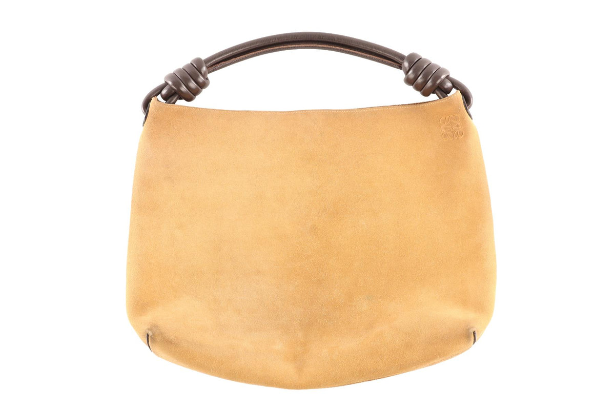LOEWE BEIGE FLAMENCO KNOT HOBO SUEDE SHOULDER BAG