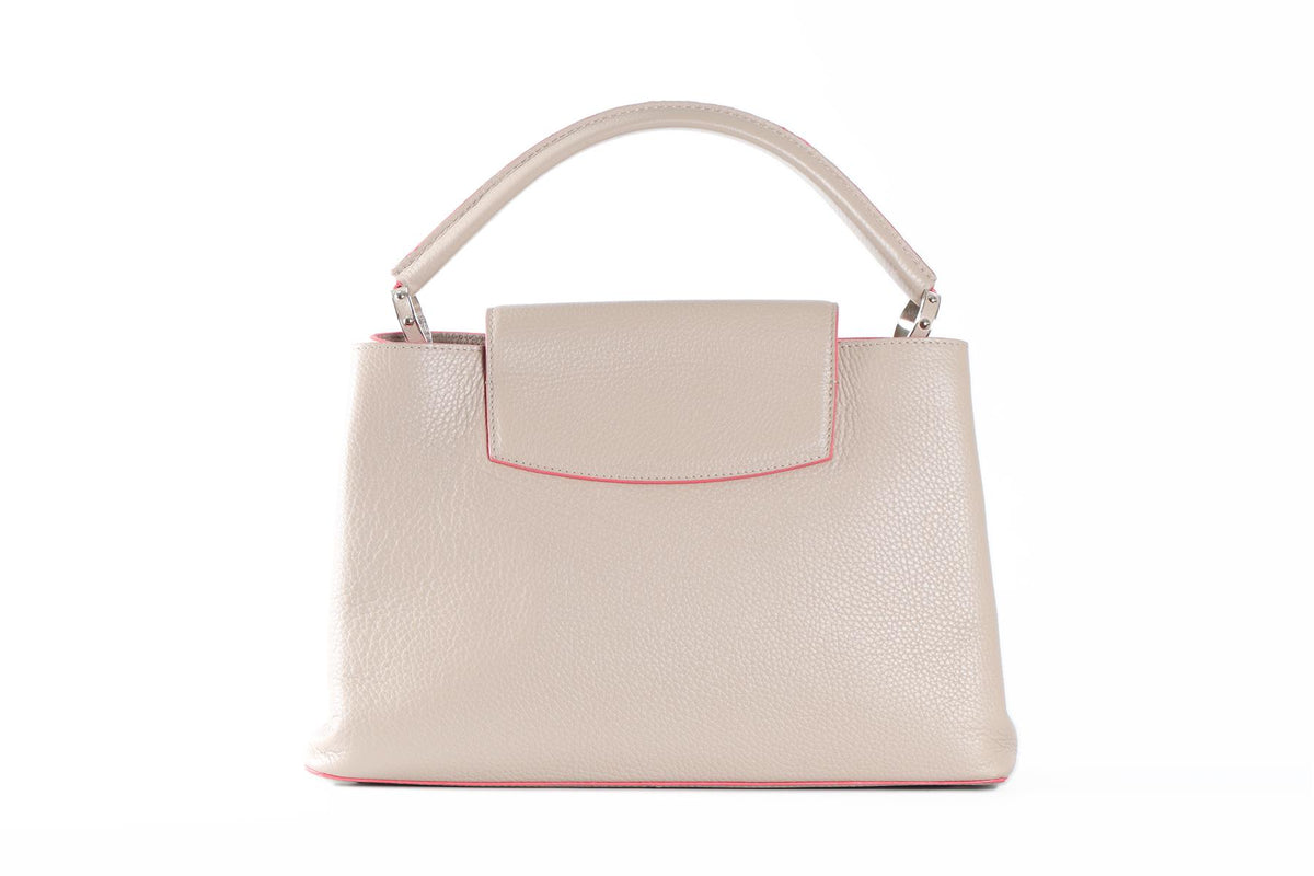LOUIS VUITTON TAUPE 2014 CAPUCINES MM TAURILLON LEATHER TOTE BAG