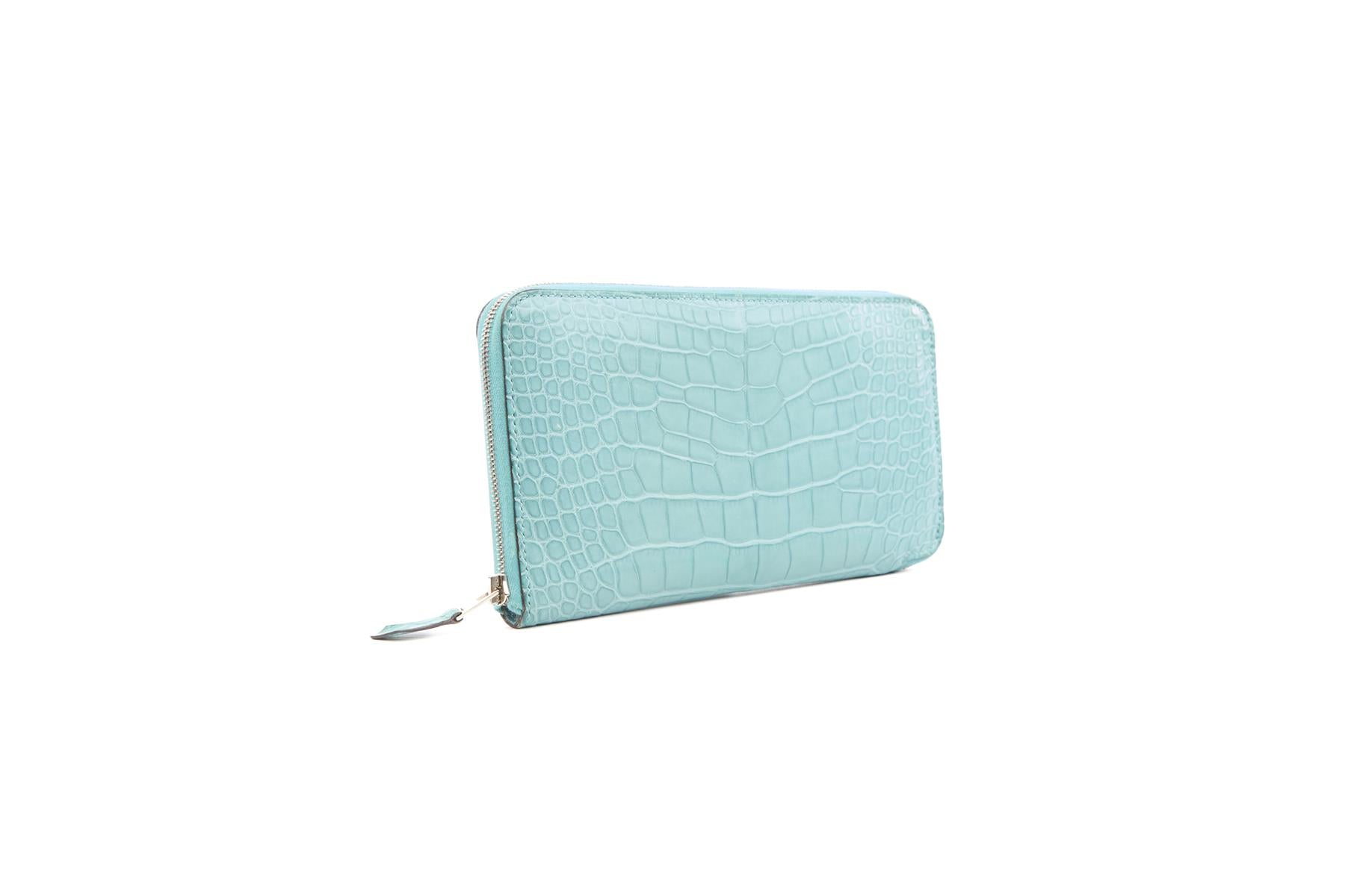 HERMÈS BLUE 2015 AZAP CLASSIC MATTE ALLIGATOR MISSISSIPPIENSIS WALLET
