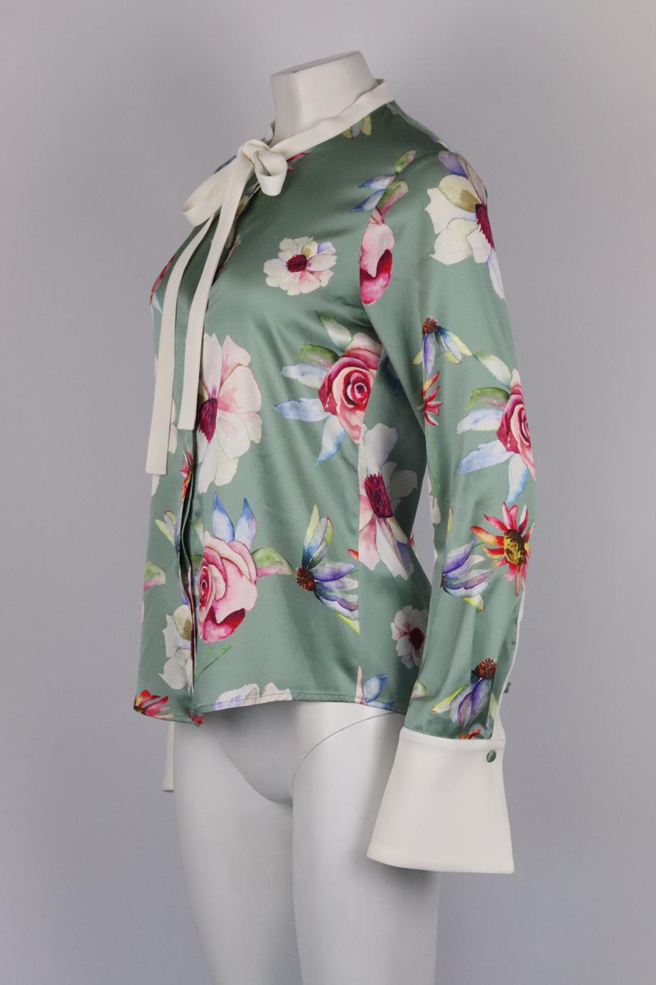 DONATA DAVIDOFF FLORAL PRINT SILK SATIN BLOUSE FR 40 UK 12