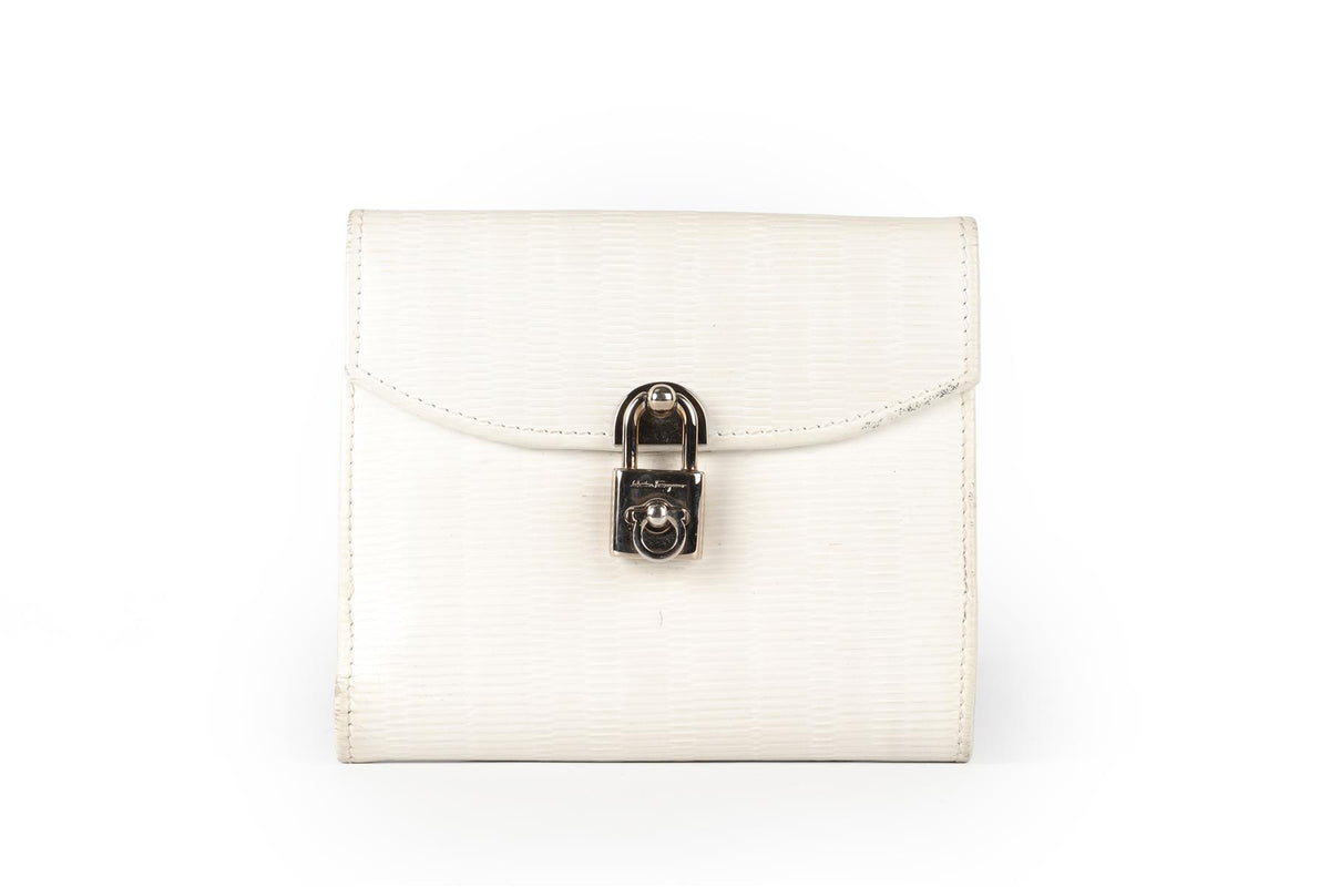 SALVATORE FERAGAMO WHITE LEATHER PURSE