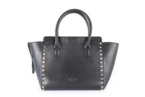 VALENTINO GARAVANI BLACK ROCKSTUD SMALL LEATHER TOTE BAG