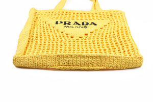 PRADA YELLOW RAFFIA TOTE BAG