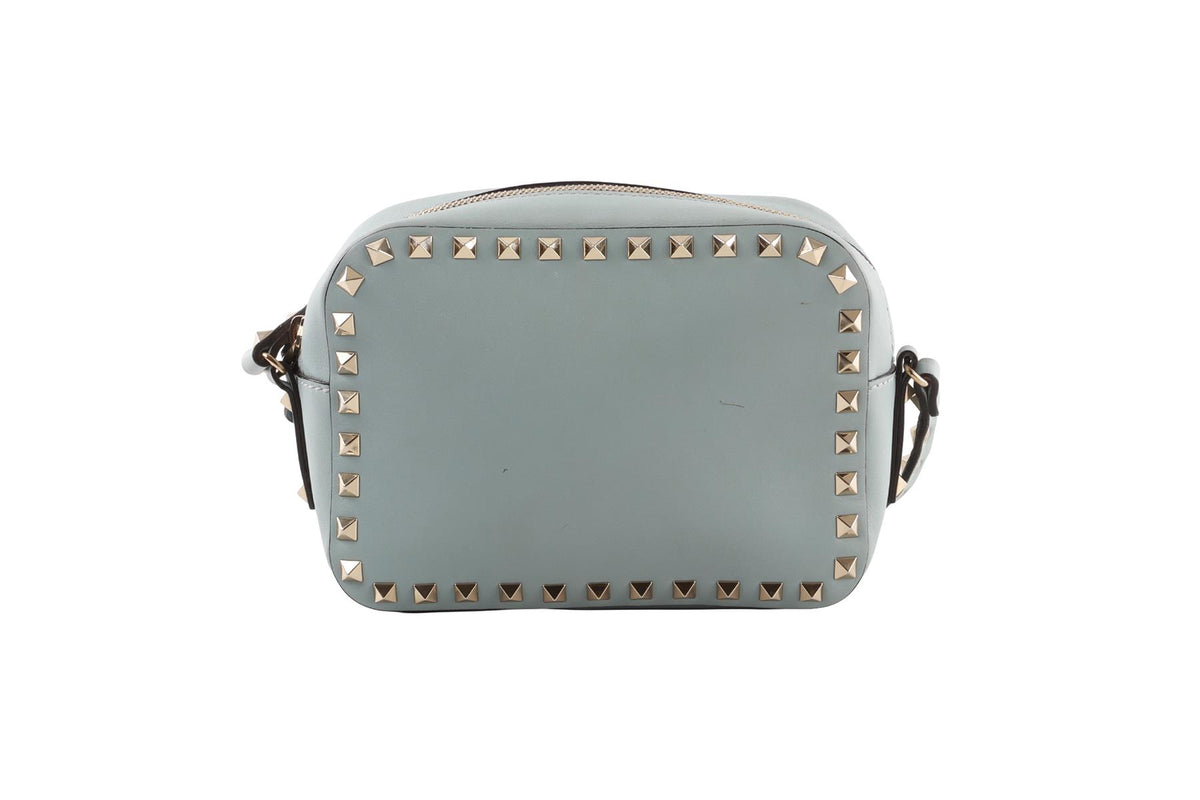 BLUE ROCKSTUD LEATHER SHOULDER BAG