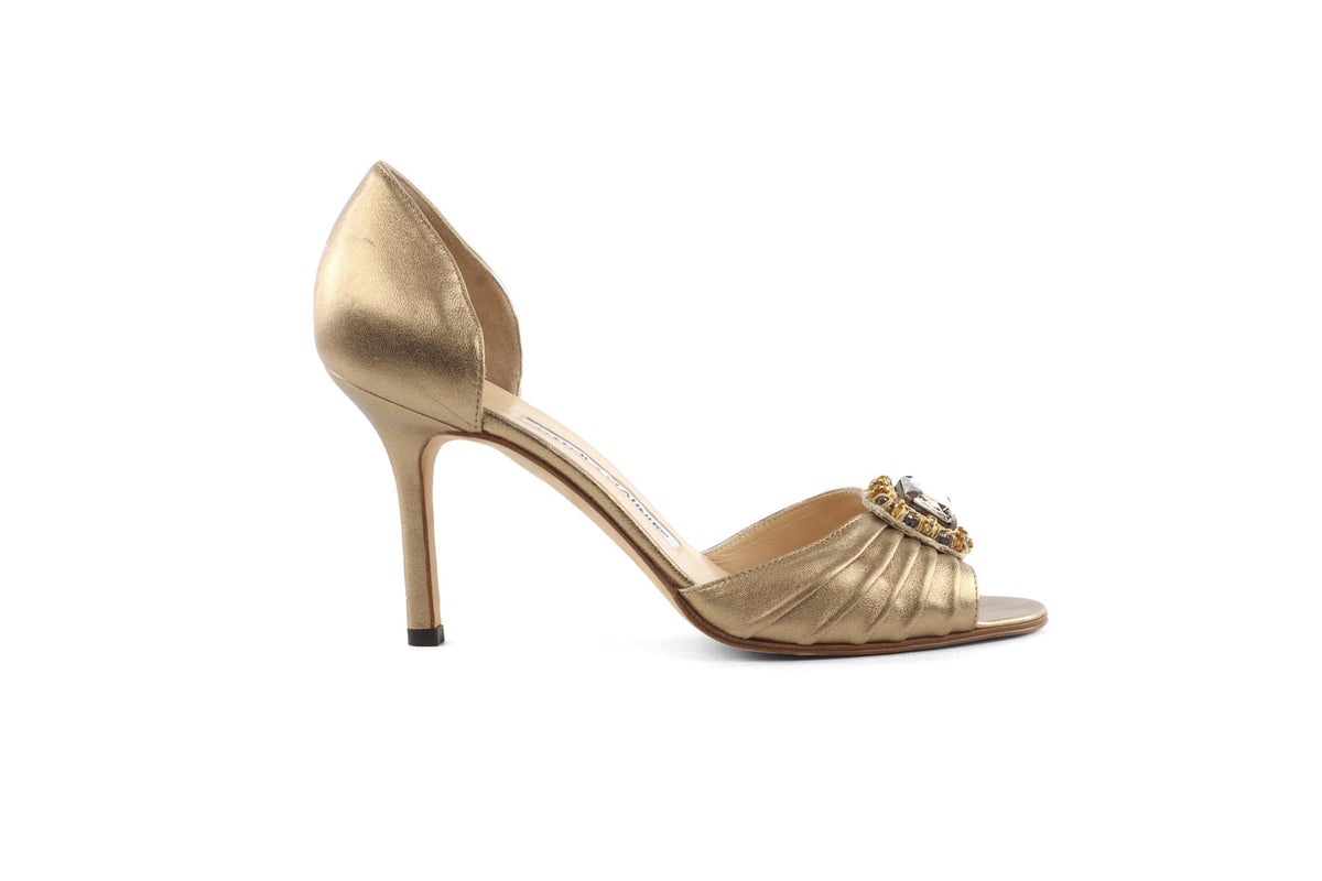 MANOLO BLAHNIK GOLD LEATHER SANDALS EU 37.5 UK 4.5 US 7.5