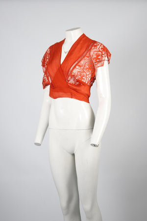 ALBERTA FERRETTI CROPPED LACE AND SILK TOP MEDIUM