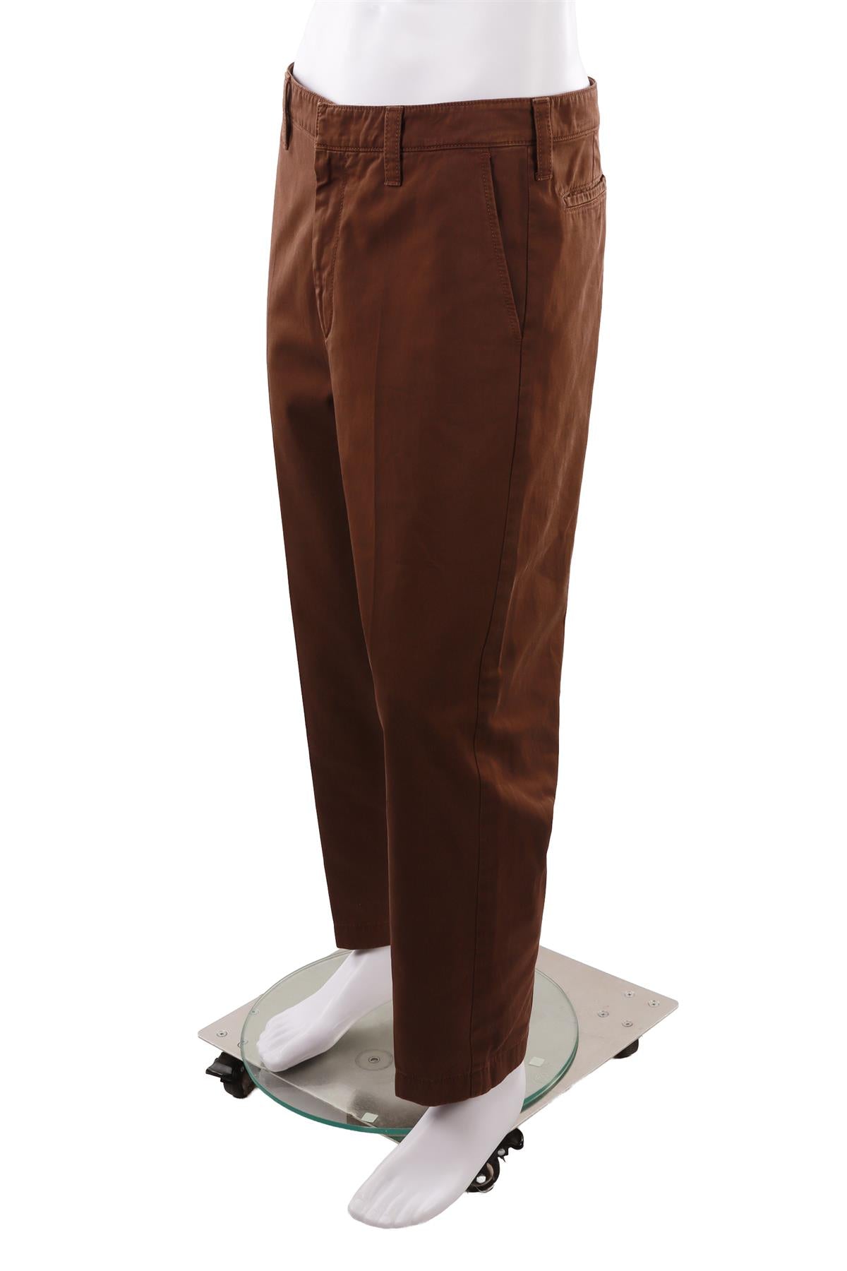 BROWN MEN'S COTTON STRAIGHT LEG PANTS
