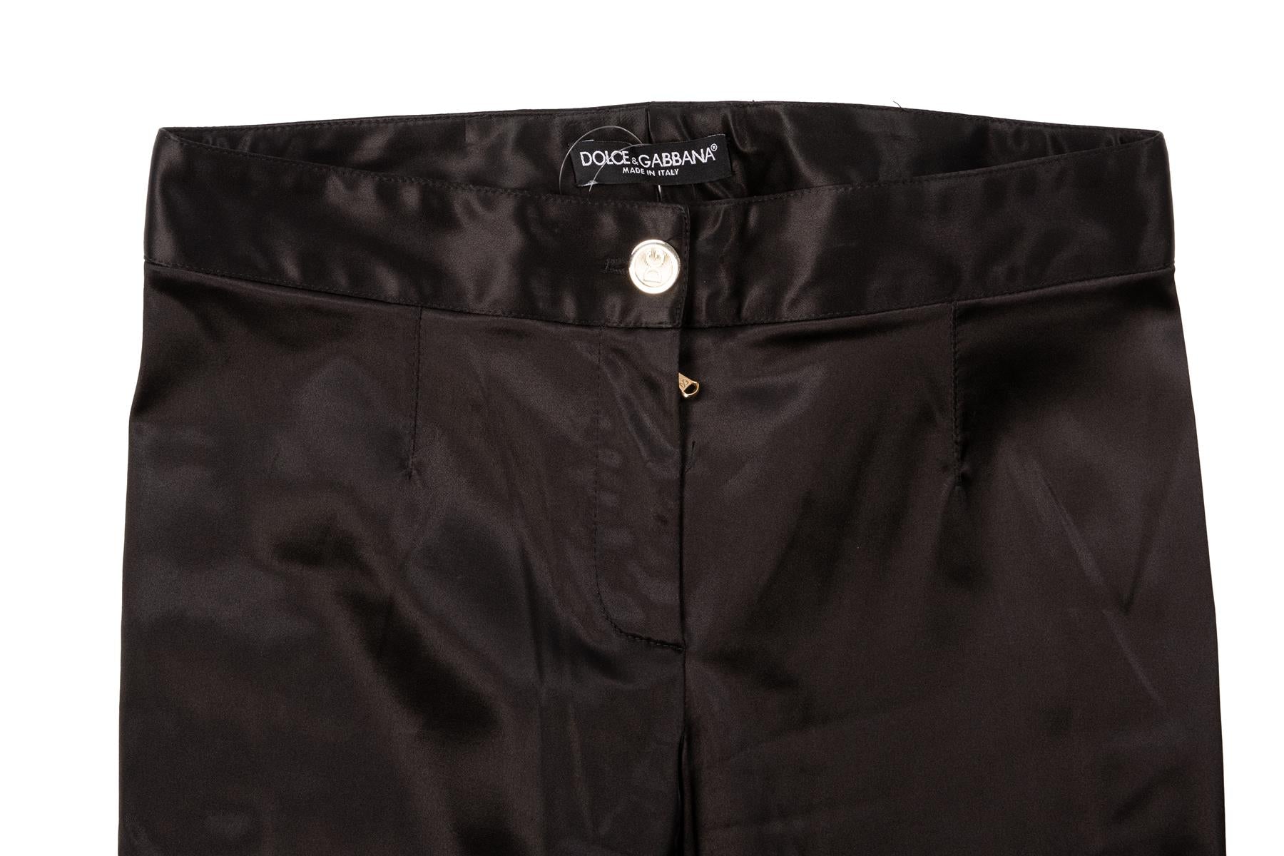 DOLCE & GABBANA BLACK VINTAGE SATIN STRAIGHT LEG PANTS XSMALL