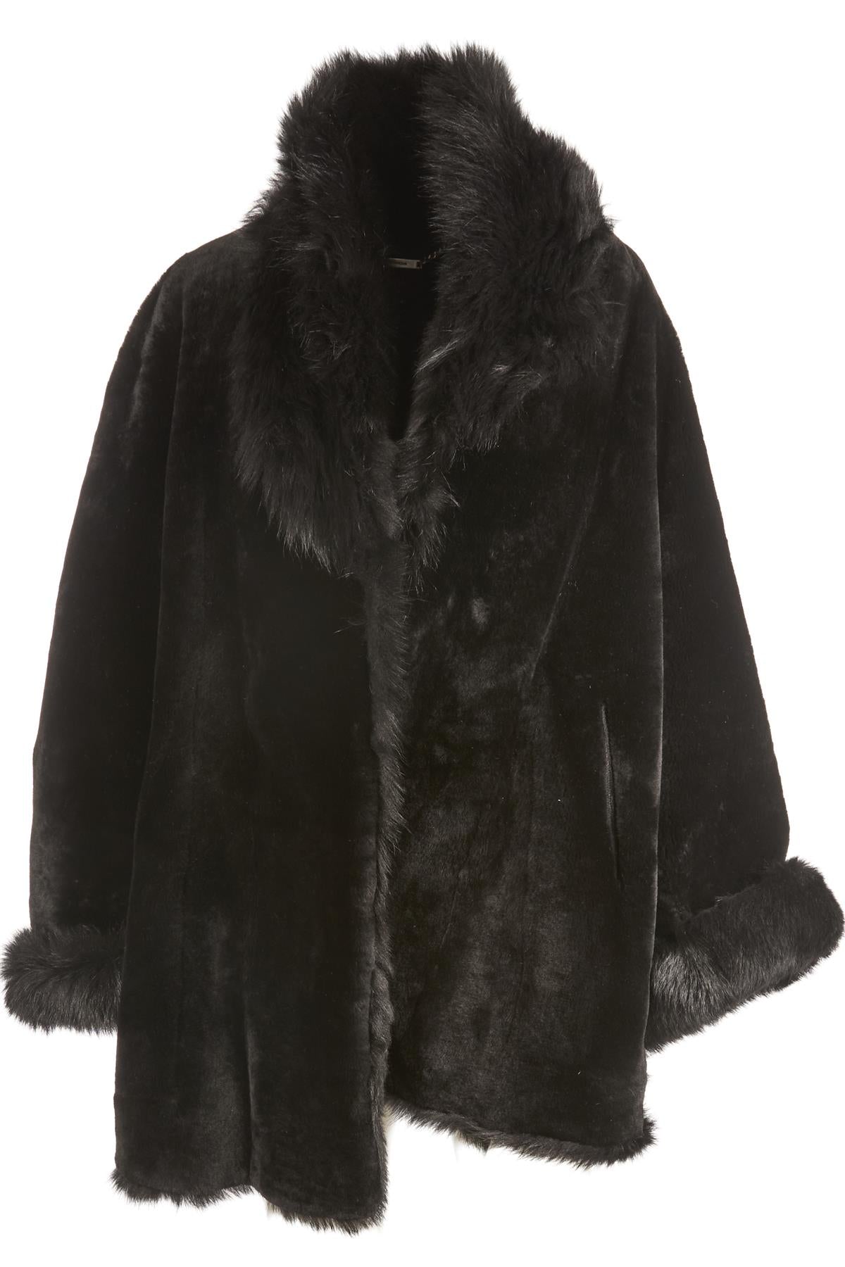 NOUR HAMMOUR BLACK SHEARLING COAT XSMALL