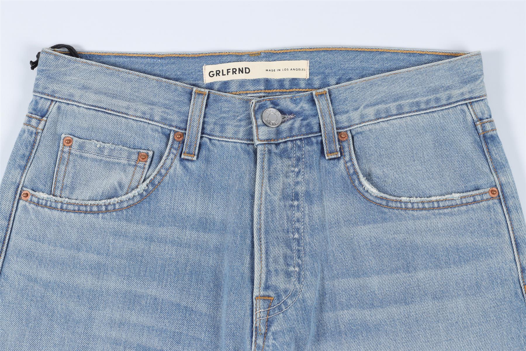 GRLFRND BLUE HIGH RISE STRAIGHT LEG JEANS W24 UK 6