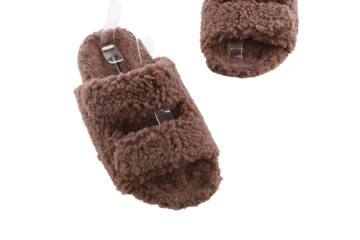 JAMES PERSE BROWN FAUX SHEARLING SANDALS EU 38 UK 5 US 8