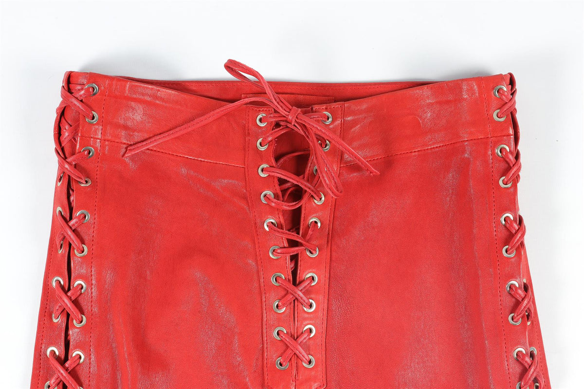 SKIIM RED LEATHER SKINNY PANTS IT 36 UK 4