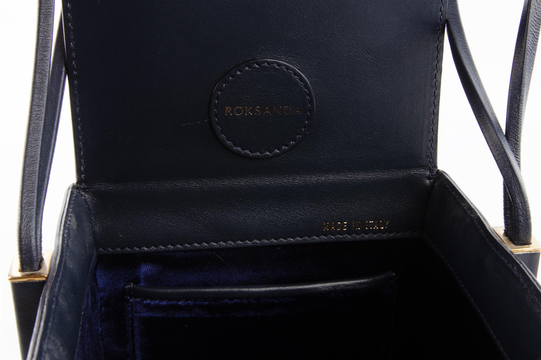 ROKSANDA NAVY BOX LEATHER CLUTCH