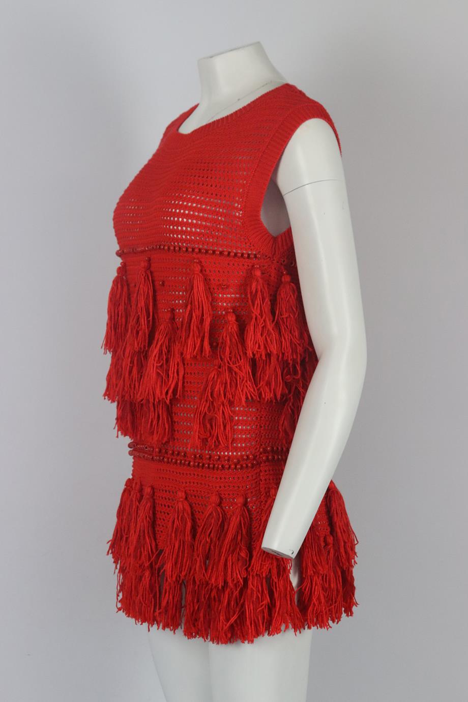 DRIES VAN NOTEN BEADED TASSELLED CROCHET KNIT TOP MEDIUM