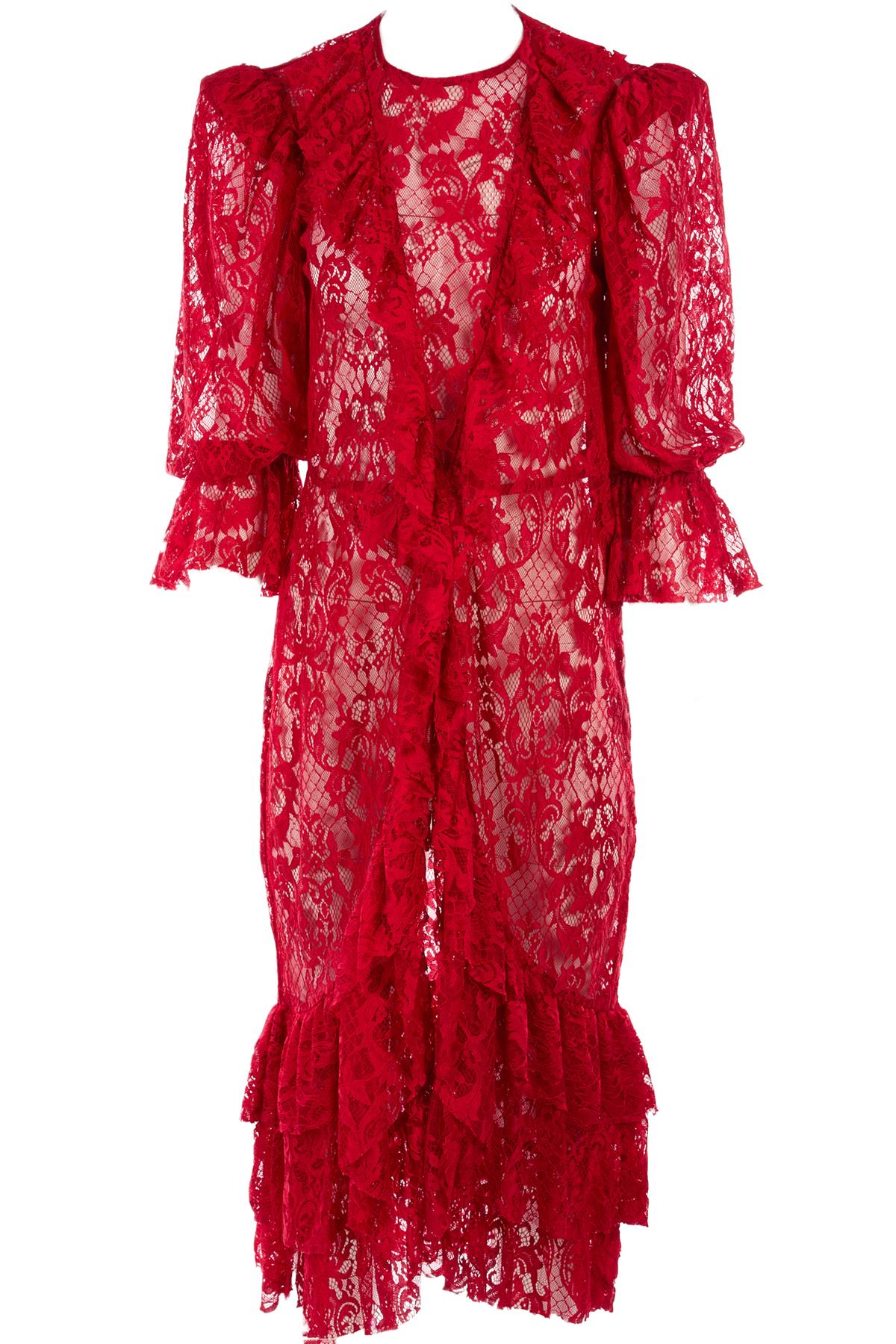 ADRIANNA DEGREAS RED LACE MIDI DRESS LARGE