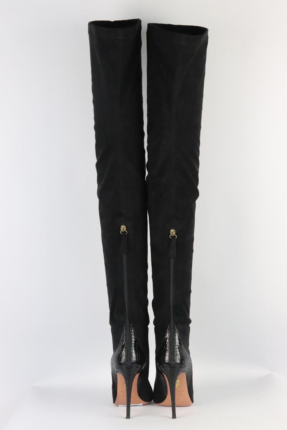 AQUAZZURA SNAKE EFFECT TRIMMED FAUX SUEDE OVER THE KNEE BOOTS EU 38 UK 5 US 8