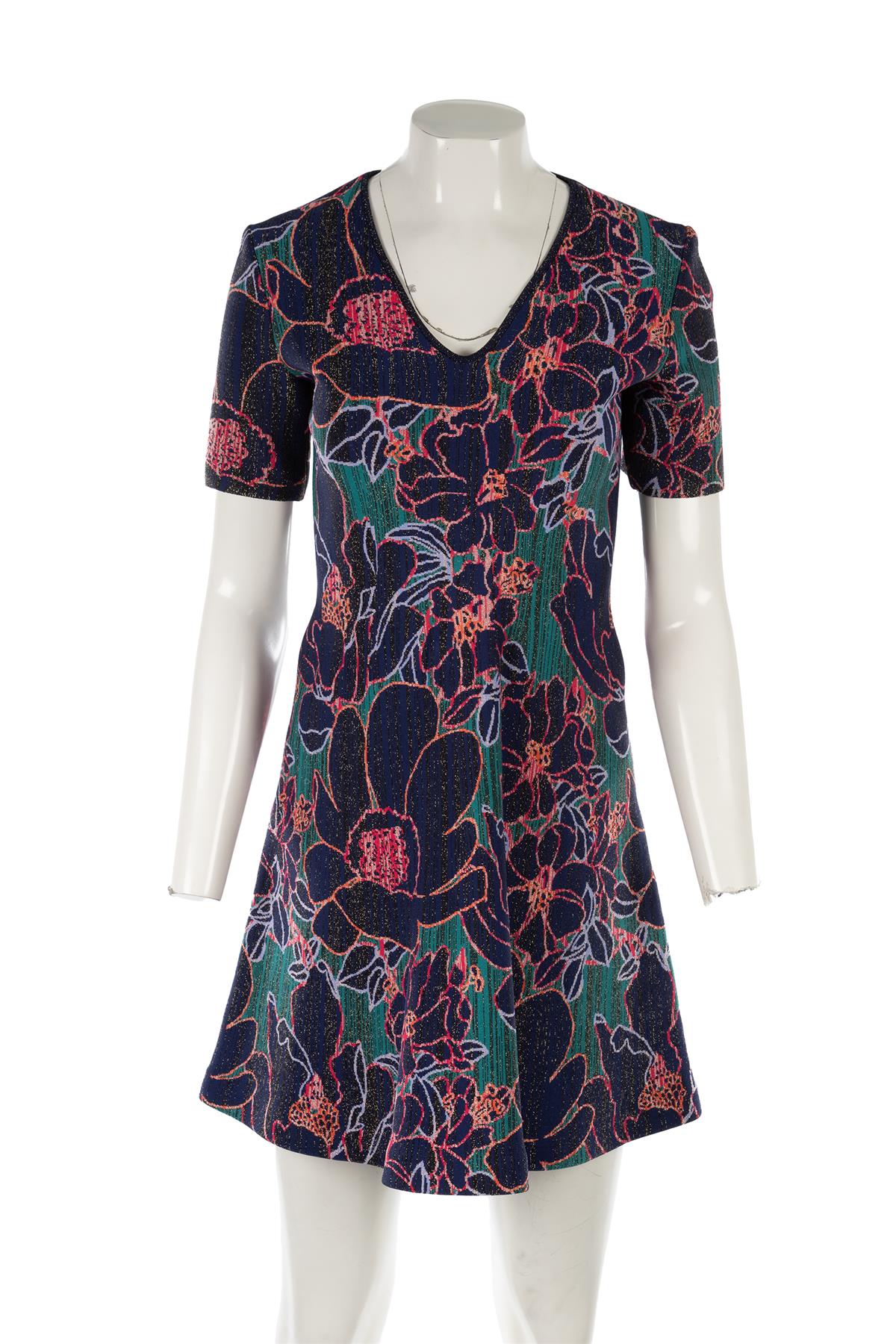 CAROLINE HERRERA NAVY WOOL MINI DRESS SMALL