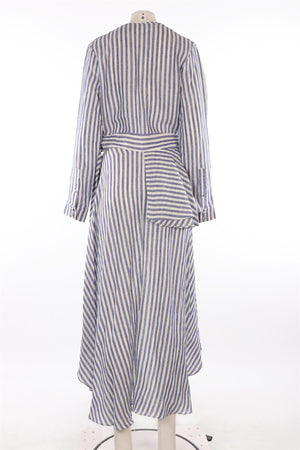 JOHANNA OTIZ BLUE LINEN MAXI DRESS US 10 UK 14