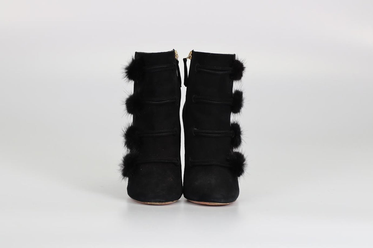 AQUAZZURA MINK FUR AND SUEDE ANKLE BOOTS EU 38 UK 5 US 8