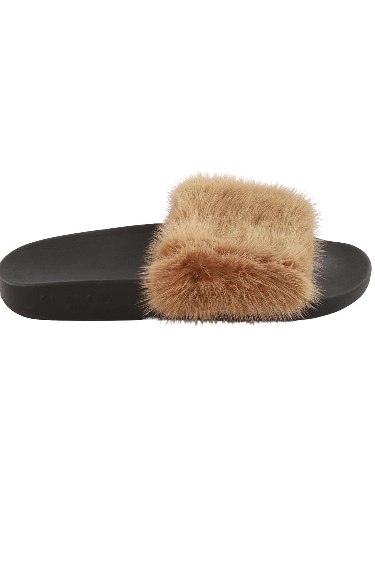 GIVENCHY TAN FUR AND RUBBER SLIDES EU 38 UK 5 US 8