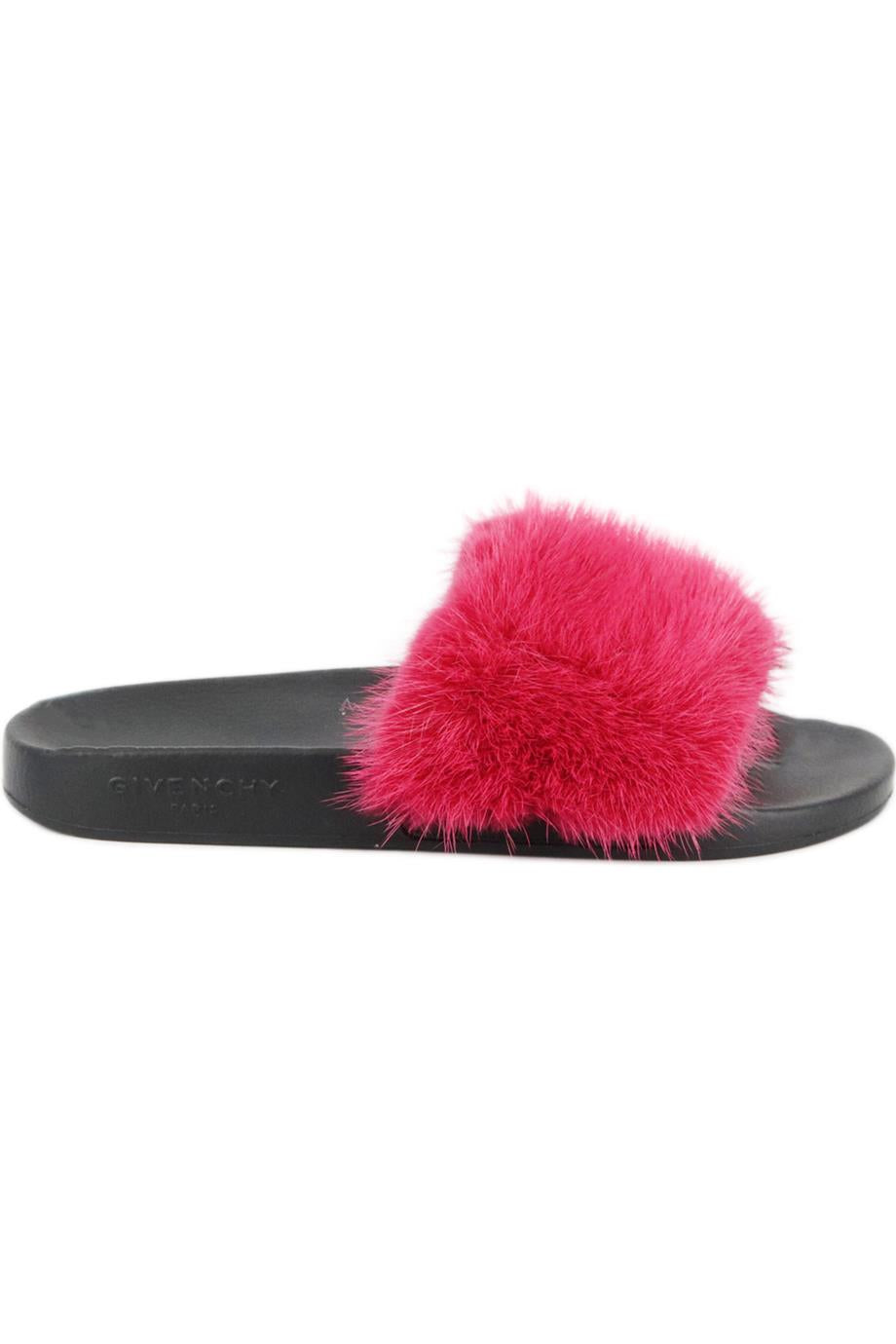 GIVENCHY FUR AND RUBBER SLIDES EU 38 UK 5 US 8