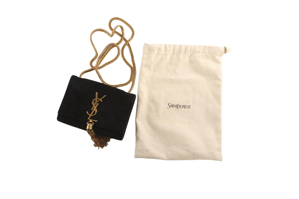 SAINT LAURENT BLACK KATE SMALL TASSEL SUEDE SHOULDER BAG