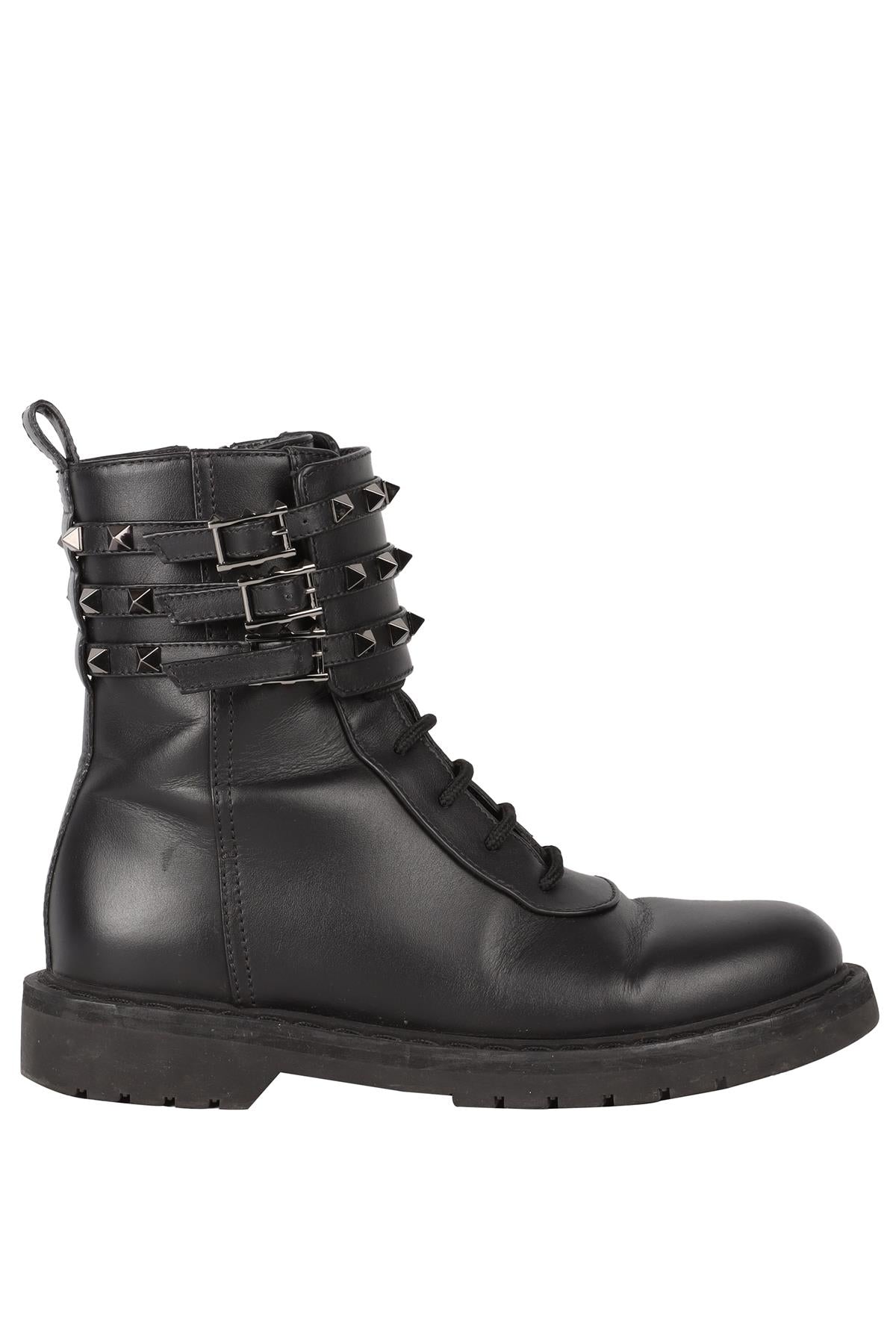 VALENTINO GARAVANI BLACK ROCKSTUD LEATHER ANKLE BOOTS EU 37 UK 4 US 7