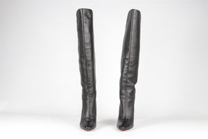 AQUAZZURA BLACK LEATHER KNEE HIGH BOOTS EU 39 UK 6 US 9