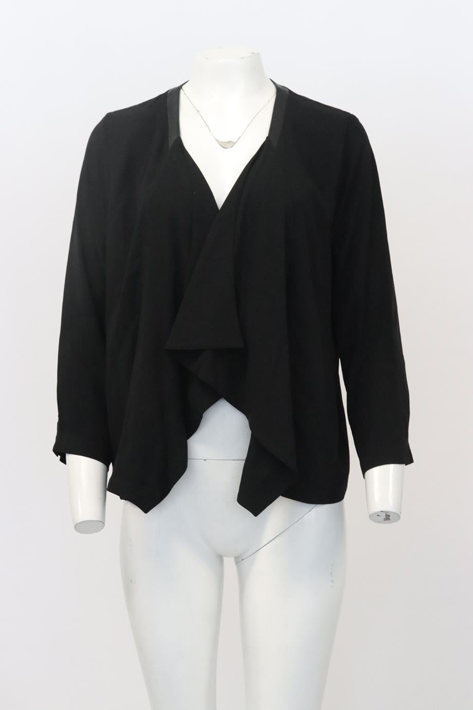 EILEEN FISHER LEATHER AND SILK CARDIGAN LARGE