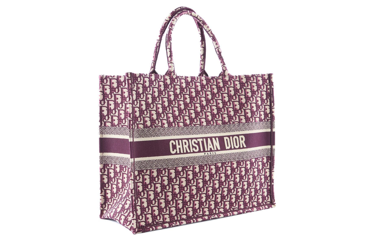 CHRISTIAN DIOR BURGUNDY BOOK LARGE OBLIQUE CANVAS TOTE BAG