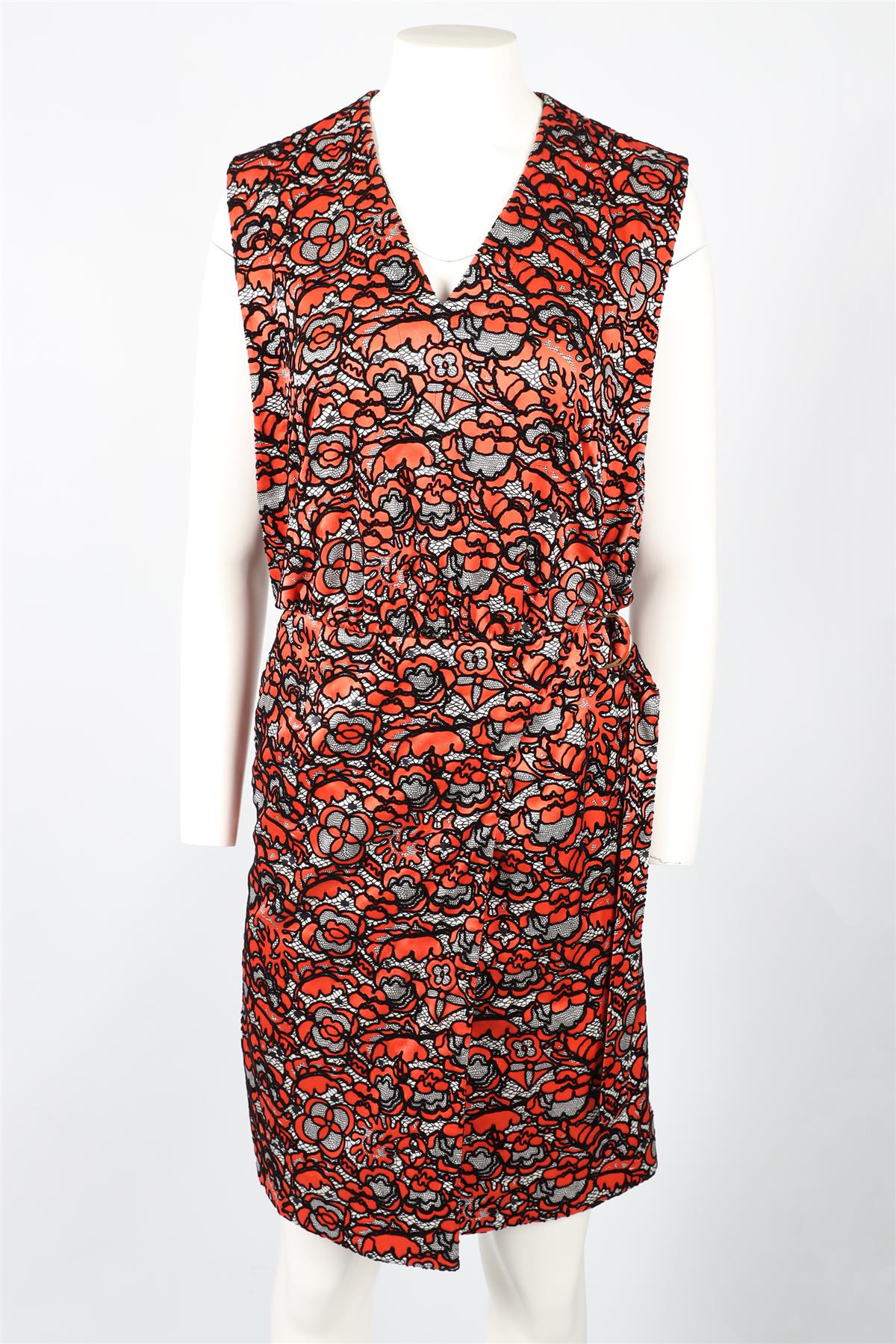 LOUIS VUITTON ORANGE, BLACK AND WHITE SILK MINI DRESS FR 34 UK 6