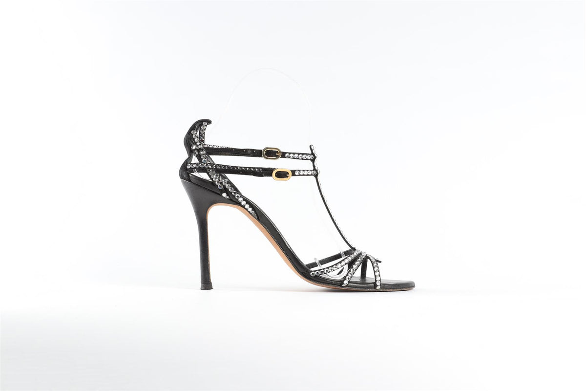 VERSACE BLACK CRYSTAL AND SUEDE SANDALS EU 38 UK 5 US 8