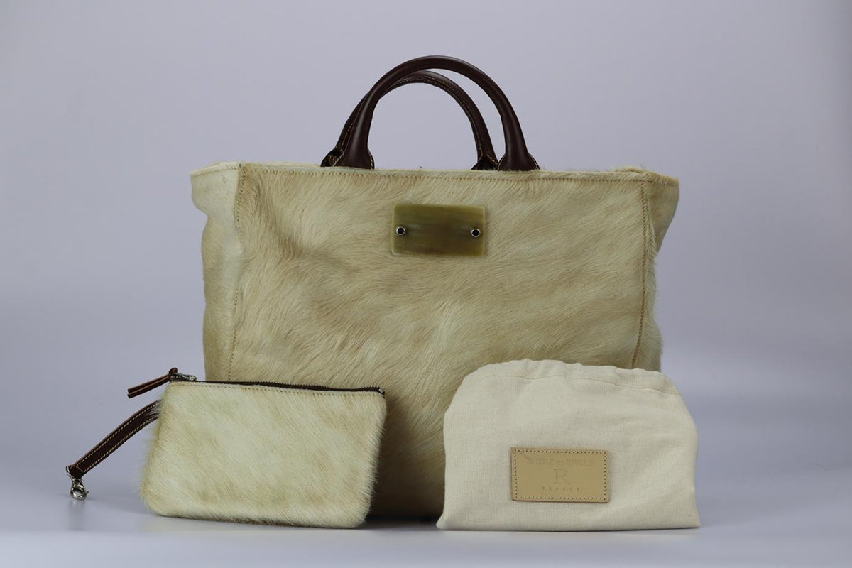 NICOLE DE RIVALS CALF HAIR AND LEATHER TOTE BAG
